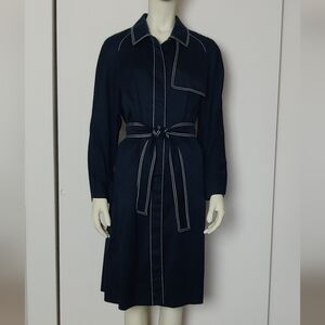 Les Copains Navy Blue White accent stitching Lightweight Cotton trench sz 44 M